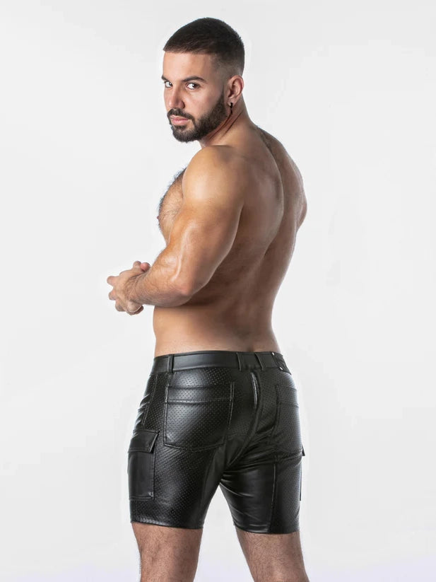 Perforated Wetlook Shorts with Rear Zip