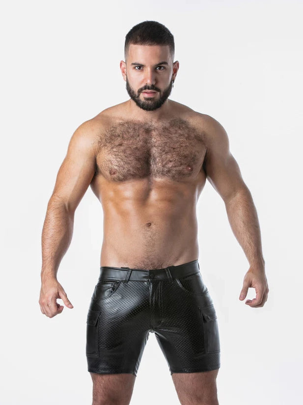Perforated Wetlook Shorts with Rear Zip