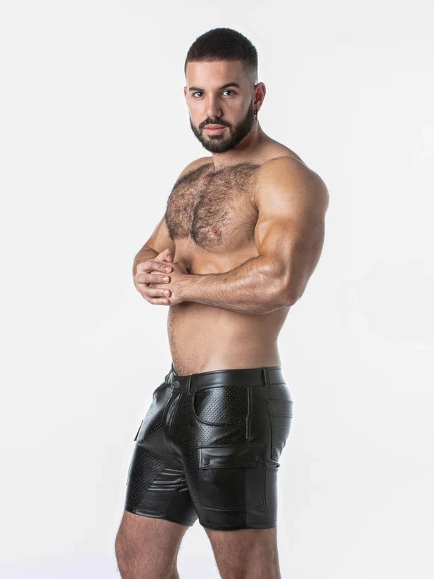 Perforated Wetlook Shorts with Rear Zip