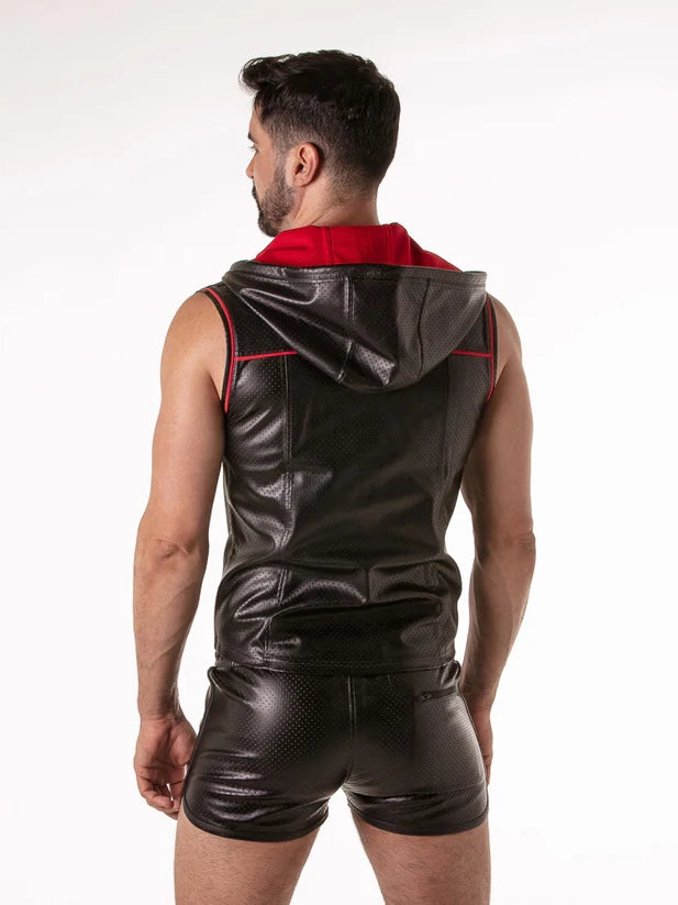 Perforated Wetlook Sleeveless Hoodie