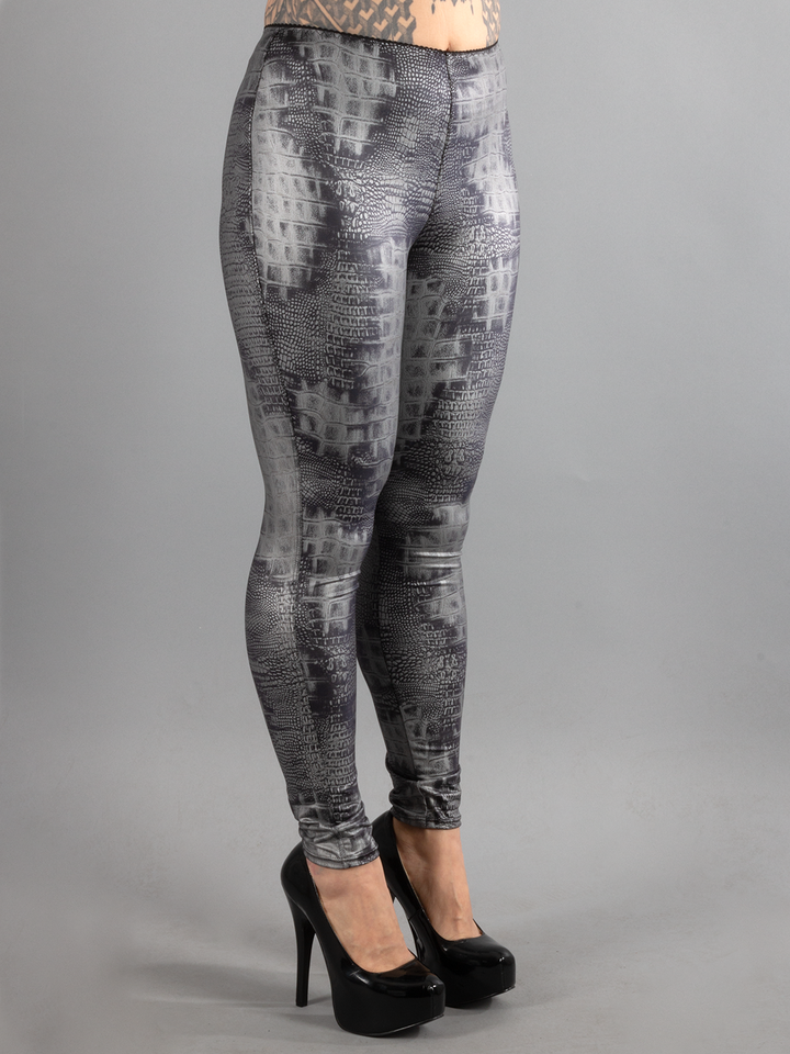 Silver Snakeskin Print Leggings