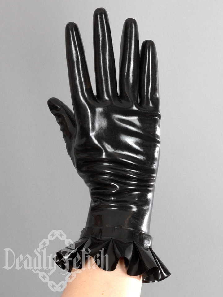 Deadly Fetish Latex: Gloves With Ruffle Trim