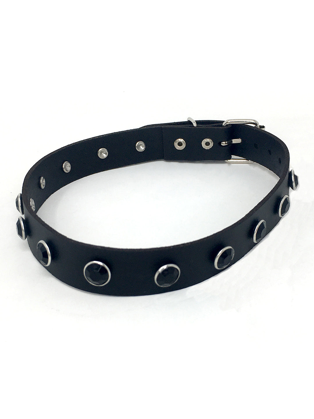 Leather Collar with Rhinestones