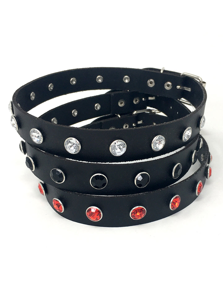 Leather Collar with Rhinestones