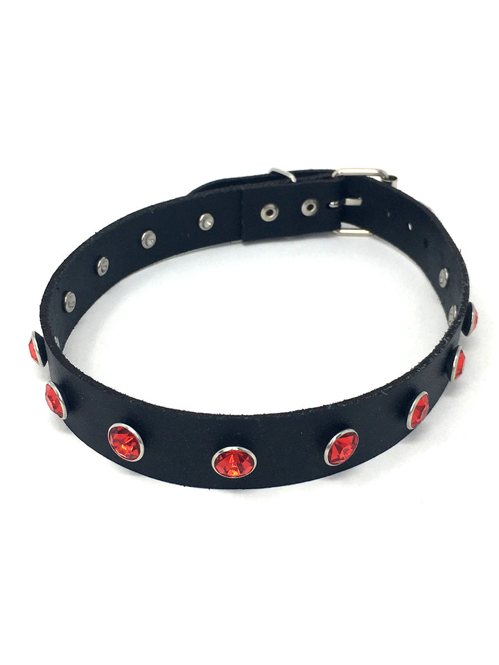 Leather Collar with Rhinestones