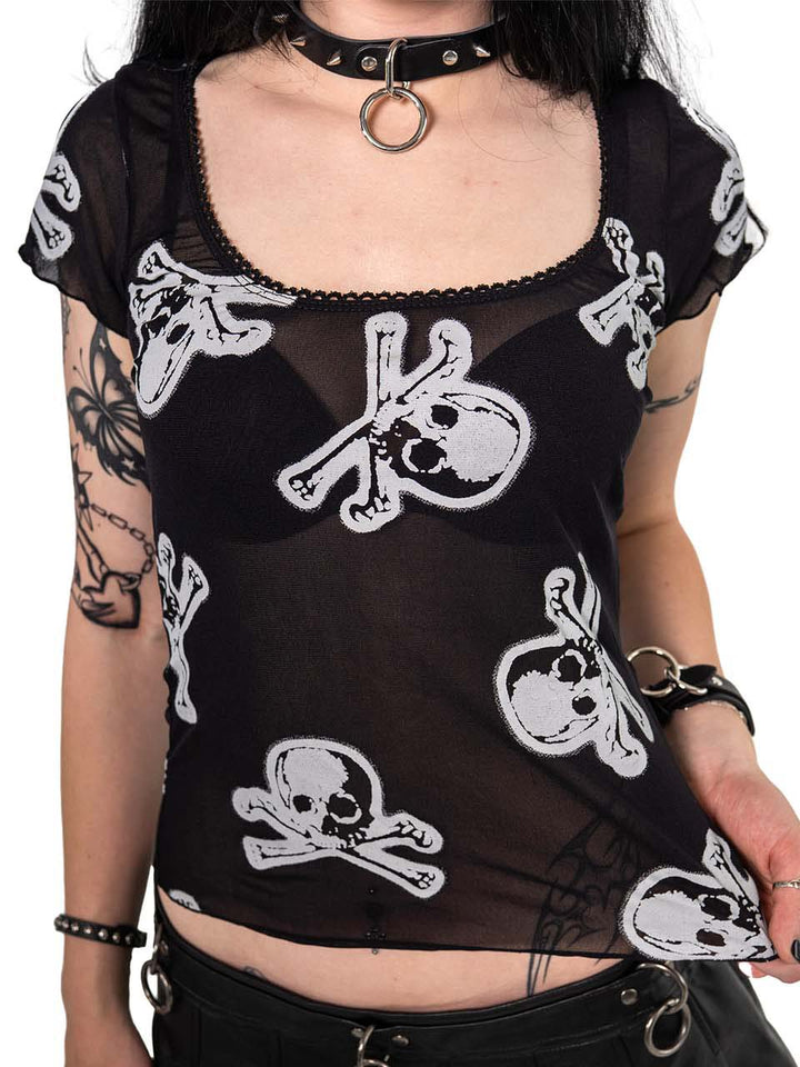 Mesh Skull and Cross Bones Top
