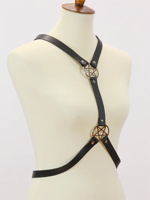 Leather Y Harness with Pentagram Detail