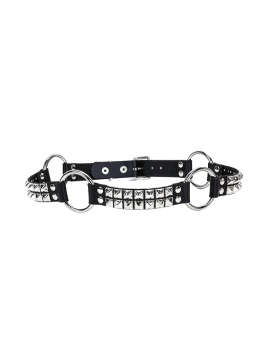 Pyramid Studded Leather Belt with Rings