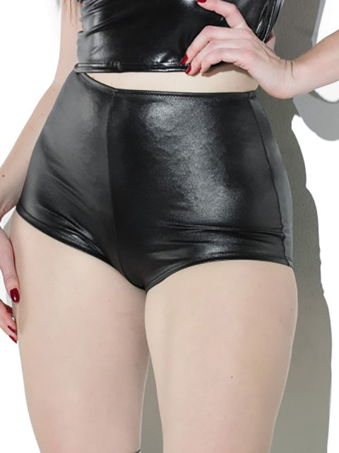 Metallic Wetlook High Waisted Shorts