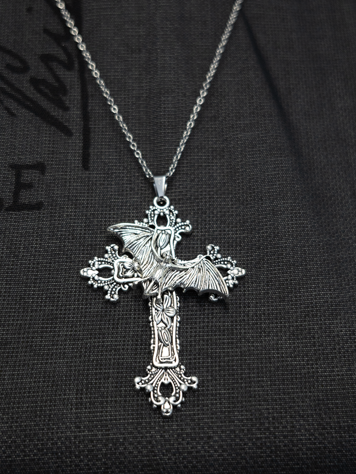 Bat Cross Necklace