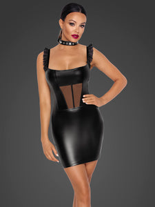Matte Wetlook Dress with Mesh Panel