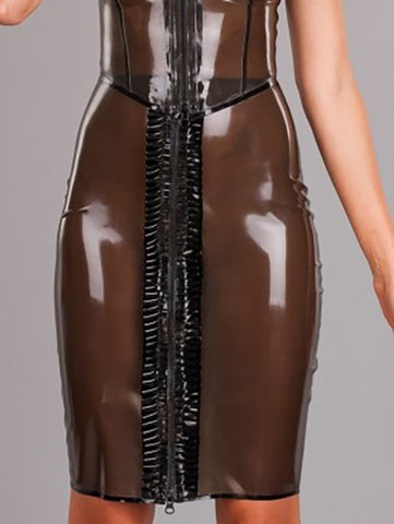 Latex Pencil Skirt with Pleated Trim