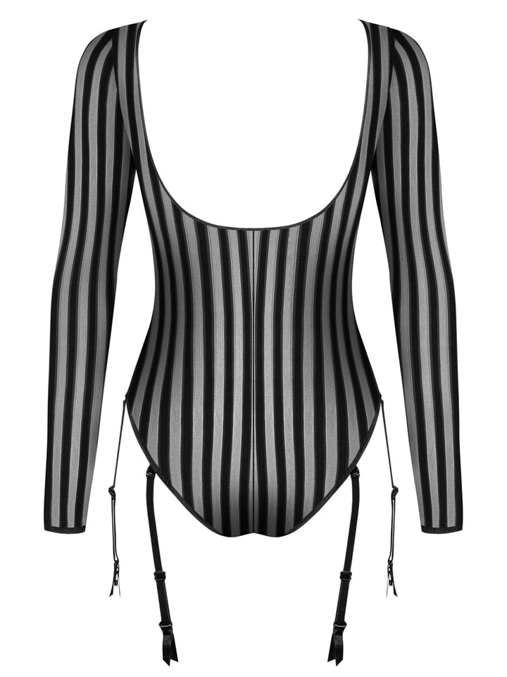 Sheer Striped Bodysuit with Garters