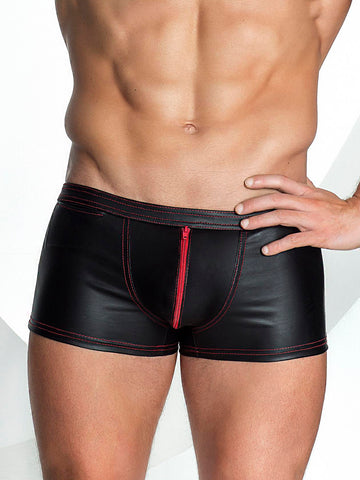 Matte Wetlook Boxer Shorts with Red Details