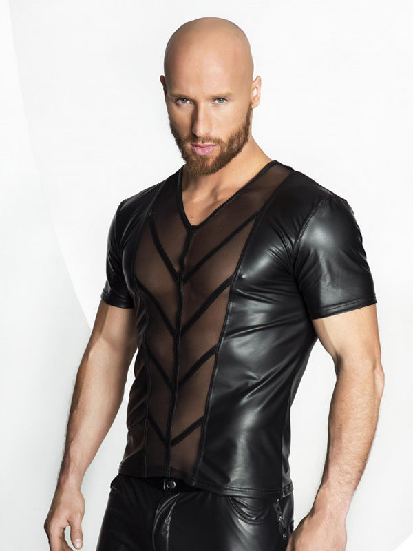 Matte Wetlook T-Shirt with Mesh Panel