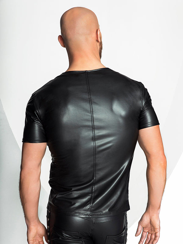 Matte Wetlook T-Shirt with Mesh Panel