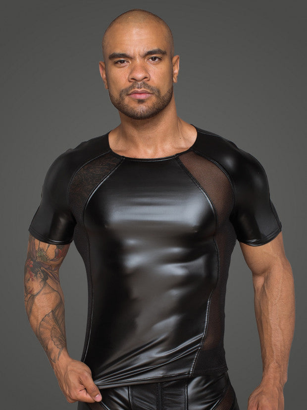 Matte Wetlook T-Shirt with Mesh Panels