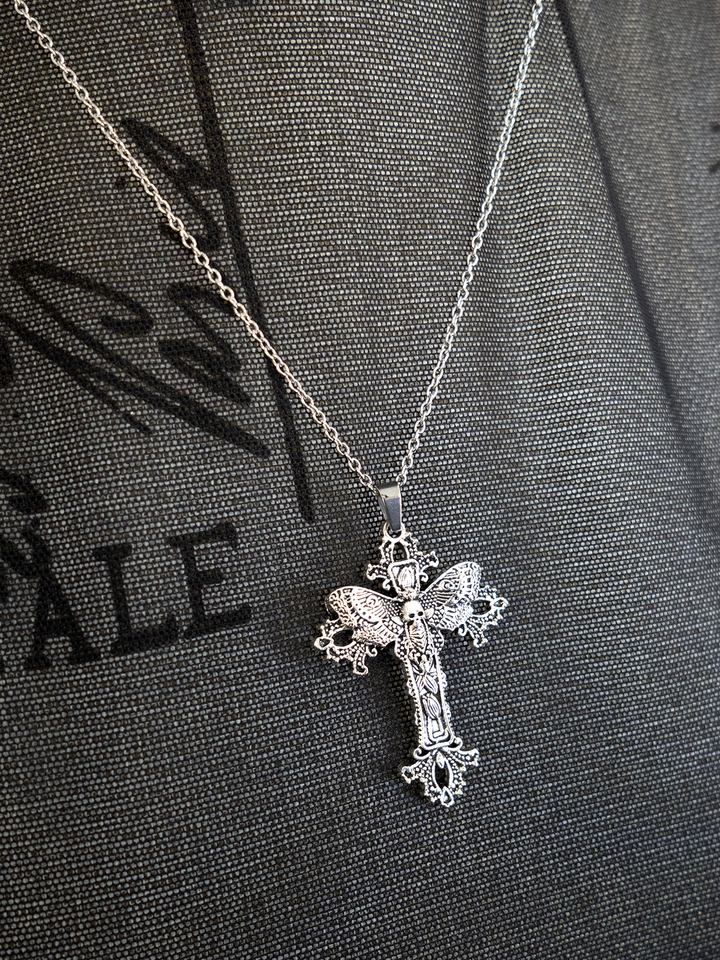 Moth Cross Necklace