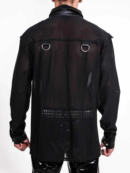 Long Sleeve Mesh and Vegan Leather Top