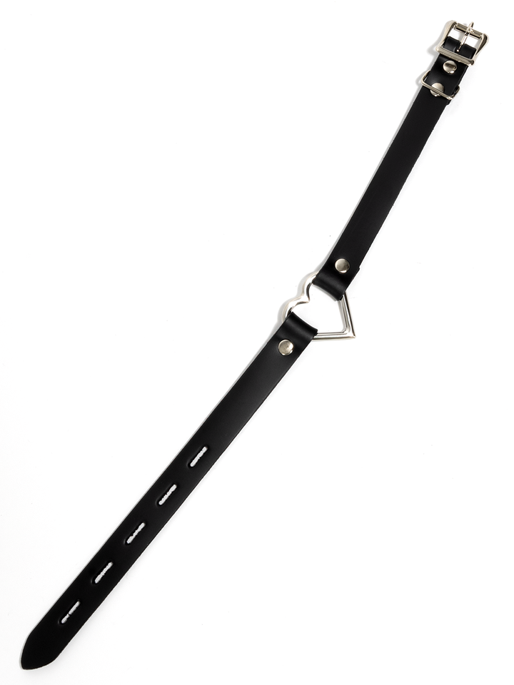 Leather Locking Buckle Collar with Heart Ring