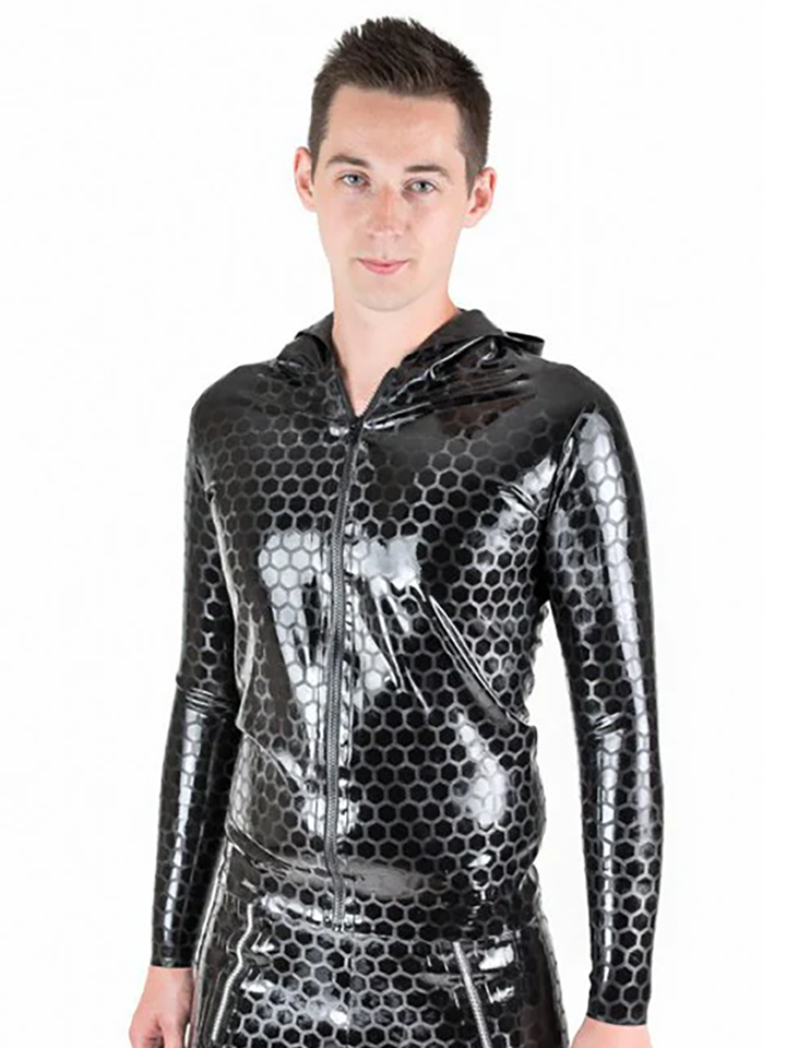 Patterned Latex Long Sleeve Hooded Top