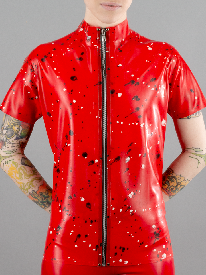 Latex Front Zip Marbled T Shirt