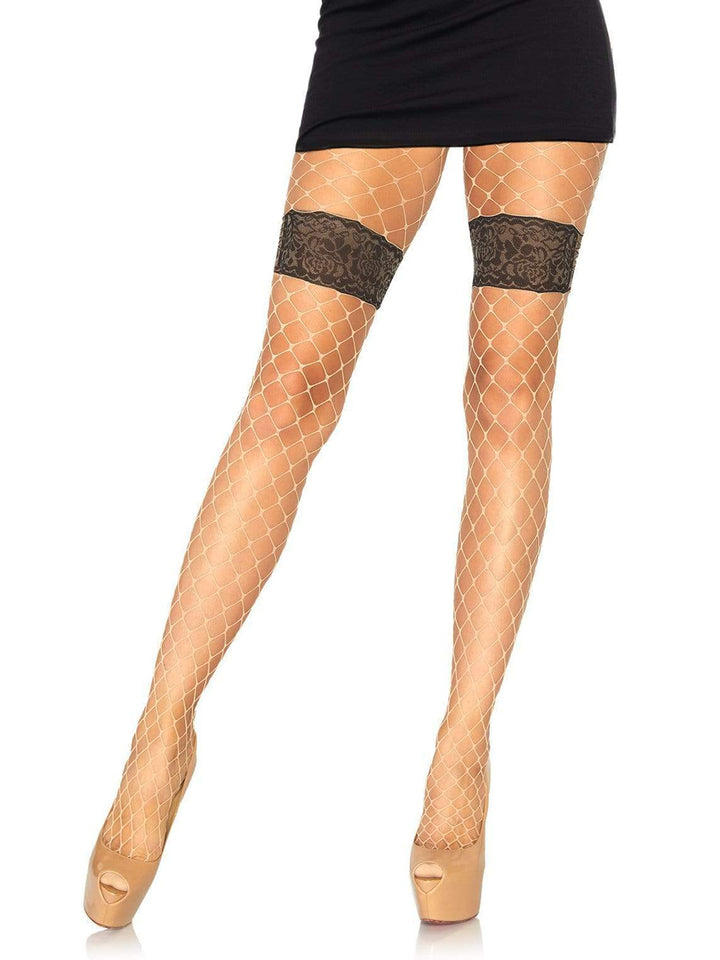 Diamond Net Tights with Faux Garter