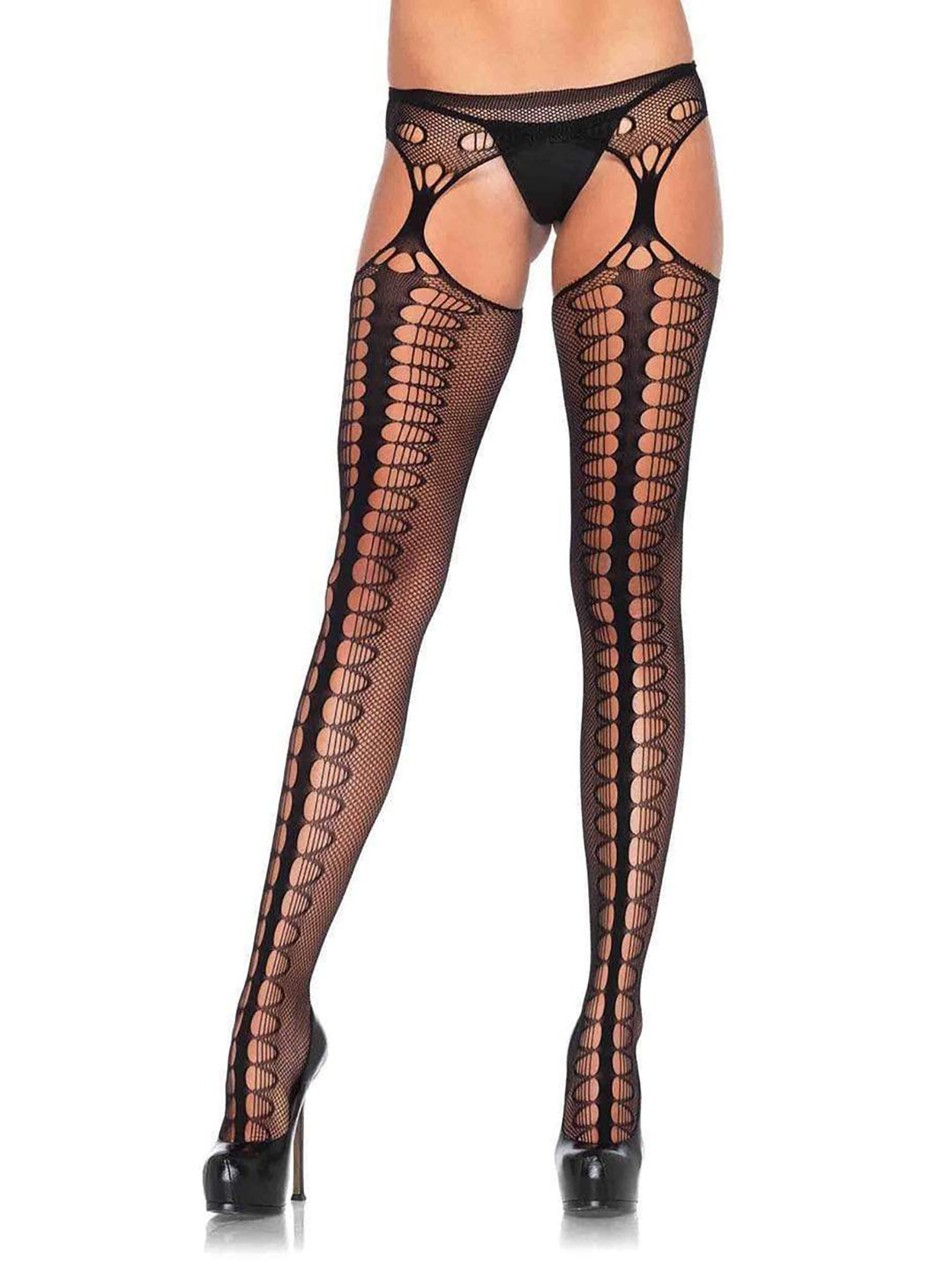 Scale Net Stockings with Attached Garter Belt