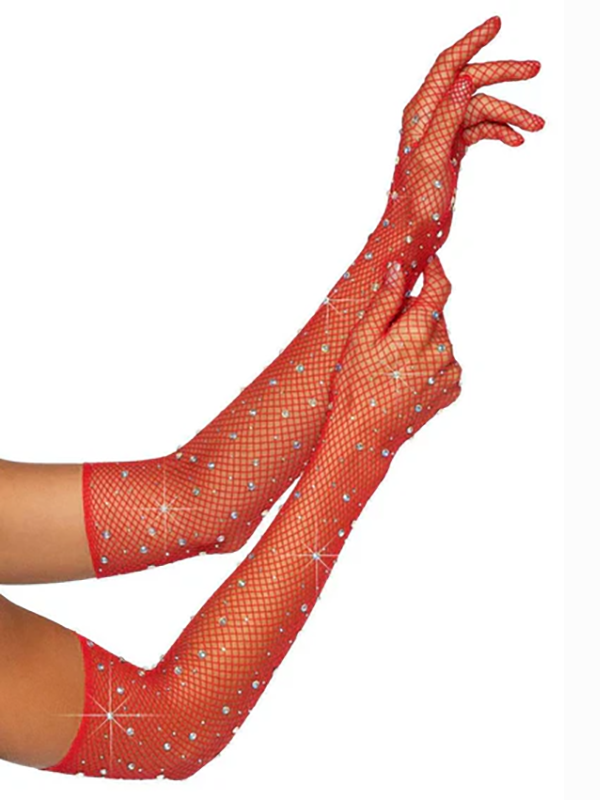 Rhinestone Fishnet Long Gloves