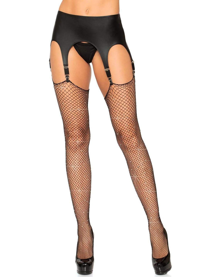 Rhinestone Fishnet Stockings with Unfinished Top