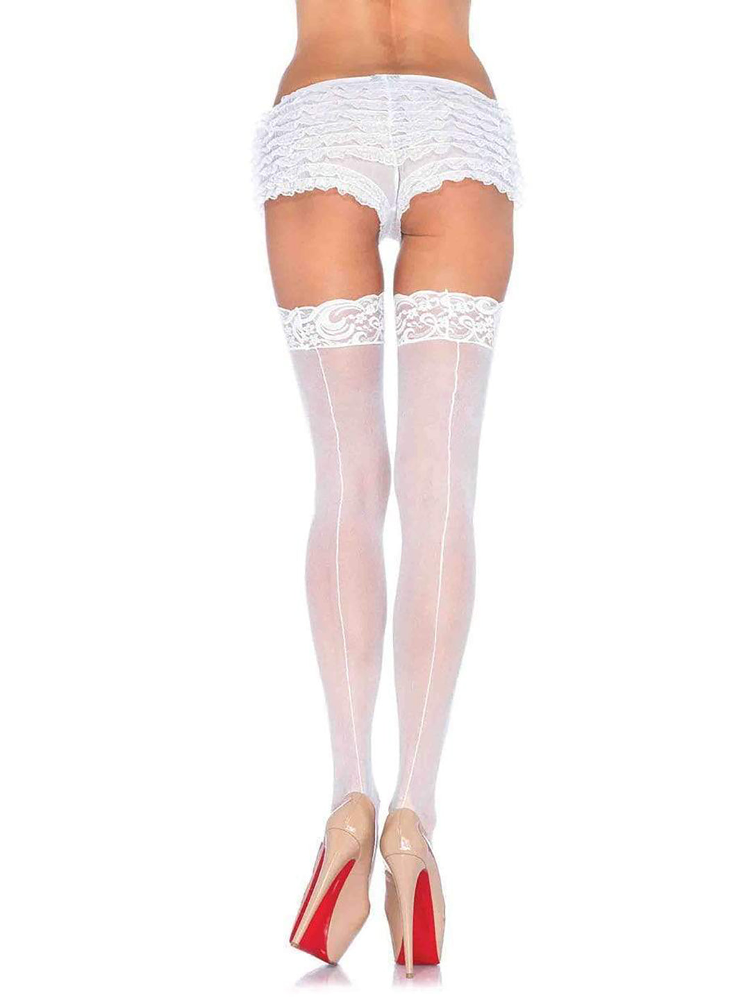 Sheer Lace Top Stockings With Backseam