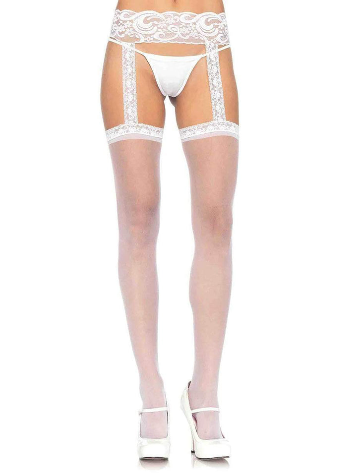 Sheer Lace Top Stockings with Attached Garter Belt