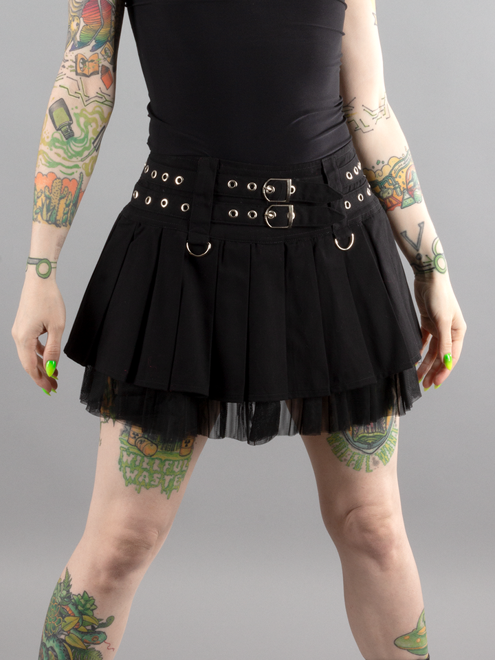 Twill Pleated Mini Skirt