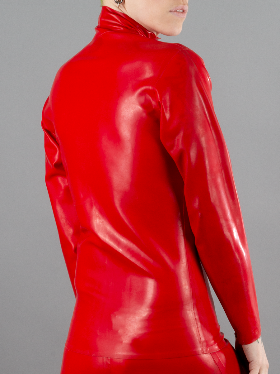 red latex long sleeve dress Latex Long Sleeved Shirt with Front Zip – Deadly Couture Inc