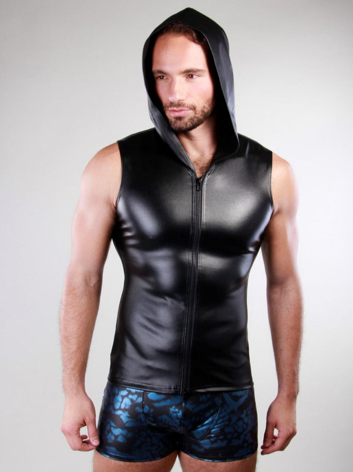 Vegan Leather Hooded Vest