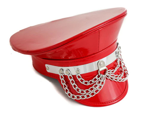 Uniform Cap with Metal Band and Draped Chain Detail