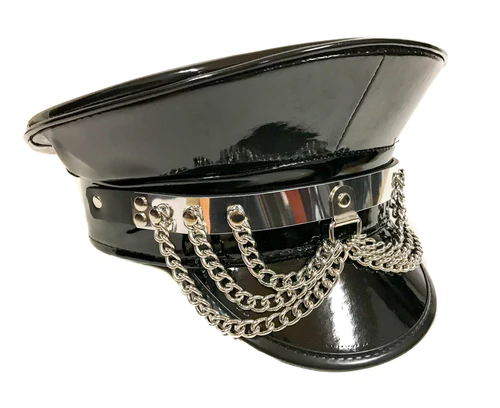 Uniform Cap with Metal Band and Draped Chain Detail
