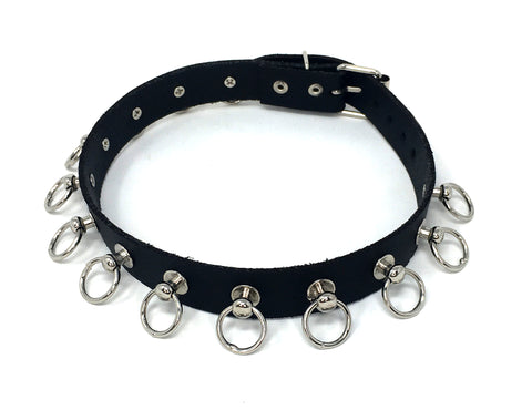 Leather Collar with Hoop Studs