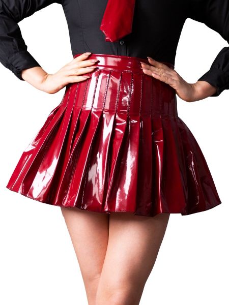 Pleated Merlot PVC Mini Skirt