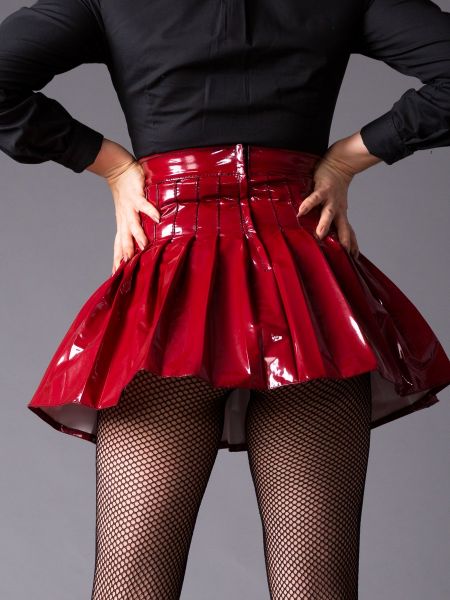 Pleated Merlot PVC Mini Skirt