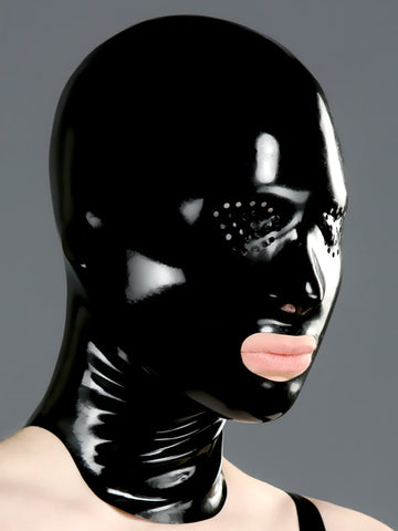 Latex Hood with Open Mouth and Perforated Eyes