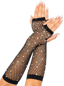 Rhinestone Fishnet Arm Warmers